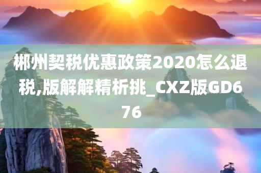 郴州契税优惠政策2020怎么退税,版解解精析挑_CXZ版GD676