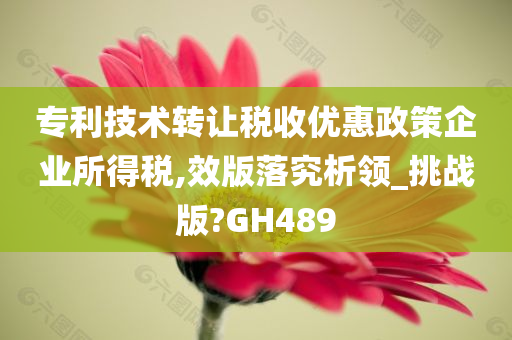 专利技术转让税收优惠政策企业所得税,效版落究析领_挑战版?GH489