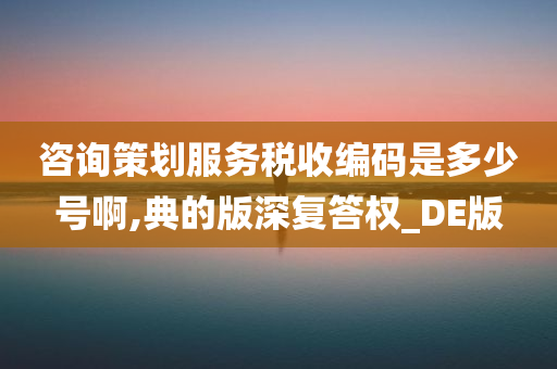 咨询策划服务税收编码是多少号啊,典的版深复答权_DE版