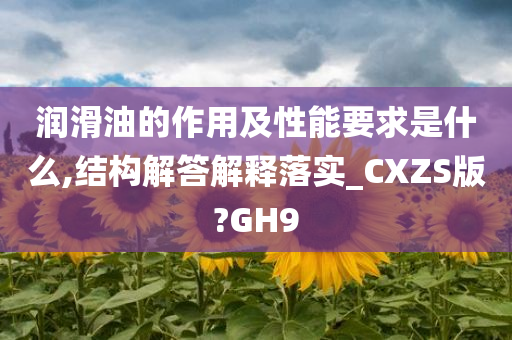 润滑油的作用及性能要求是什么,结构解答解释落实_CXZS版?GH9