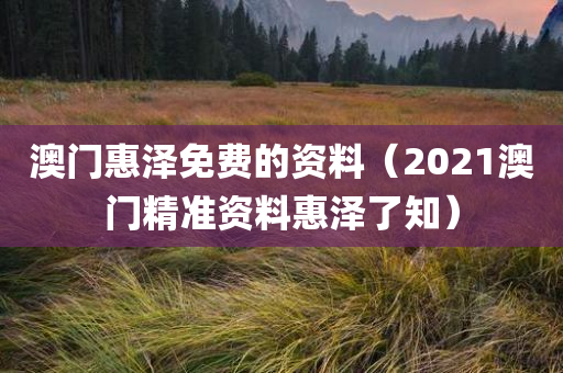 澳门惠泽免费的资料（2021澳门精准资料惠泽了知）